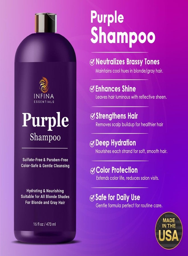 INFINA ESSENTIALS Purple Shampoo for Blondes, Gray, Brassy & Color Treated Hair, Sulfate Free, Enriched with Green Tea & Chamomile & Avocado Oil - Nourishing & Hydrating Blonde Shampoo - 16 fl oz - Image 2